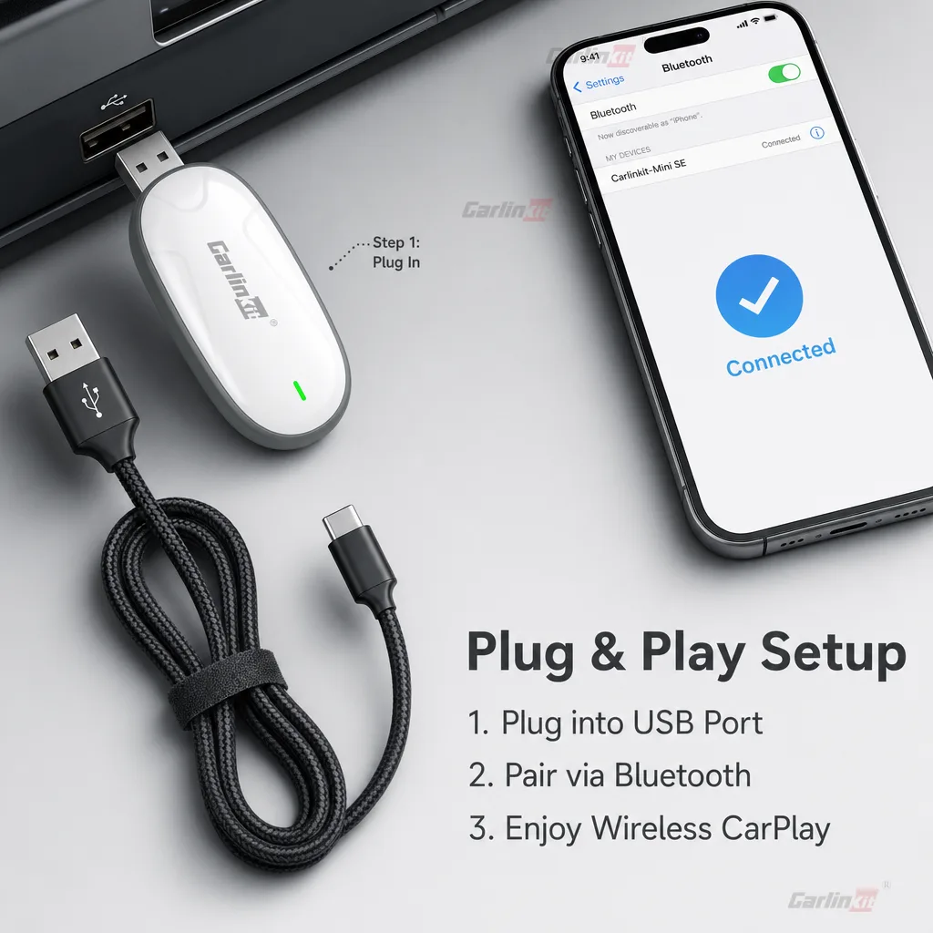Carlinkit AutoKit Link LC X1 Wireless CarPlay & Android Auto Adapter - Simple Plug & Play Installation