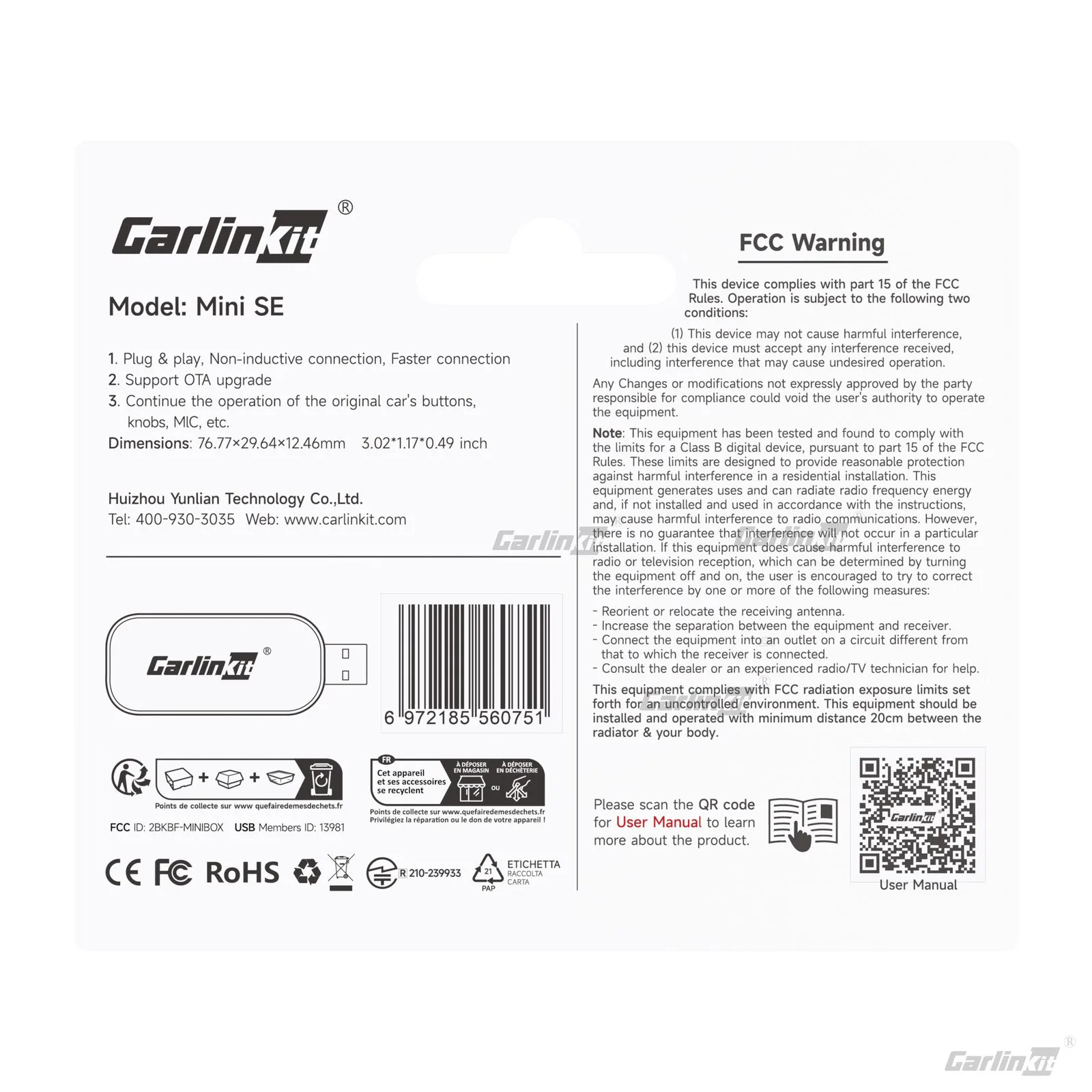 Carlinkit AutoKit Air CA2 Wireless CarPlay Android Auto Adapter